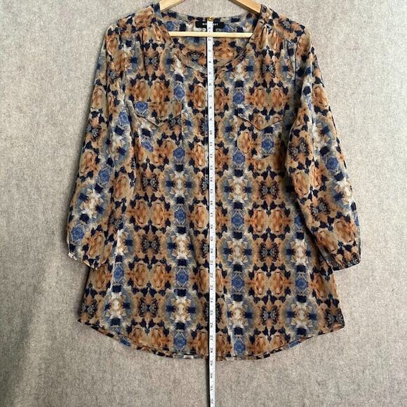 Nine West Multicolored Pattern Button Blouse‎ Chest Pockets Size Large - Picture 7 of 9